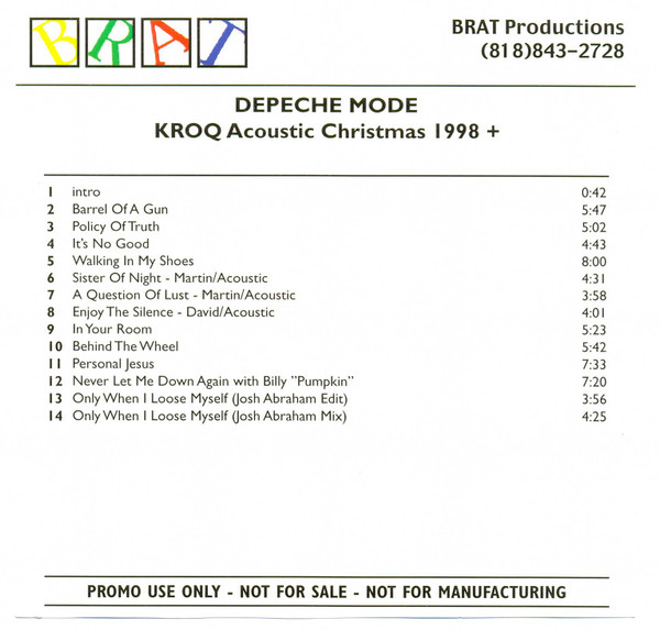 Depeche Mode – KROQ Acoustic Christmas 1998 + - VG+/M - CD
