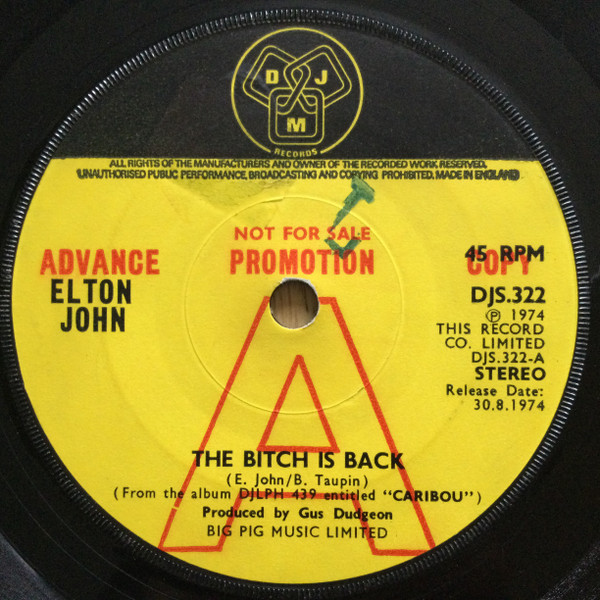 Elton John - The Bitch Is Back - Very Good Plus (VG+) - Vinyl